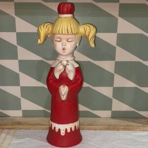 Vintage Ceramic Carolling  Singing  Candle Holder Hand Painted Christmas